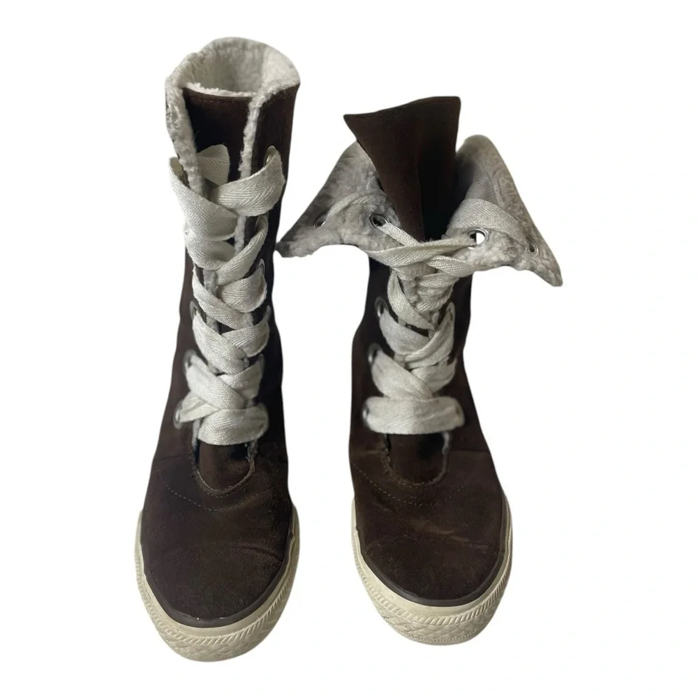 Converse Chuck Taylor Juniors Beverly Lace Up Xhi Brown Suede Tall Sneakers